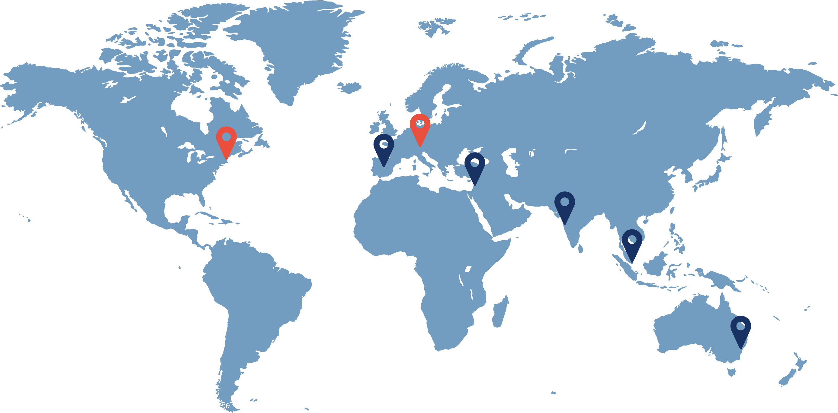 Infographic: world map with UpNano's representative offices indicated in the USA, Austria, Israel, China and Japan